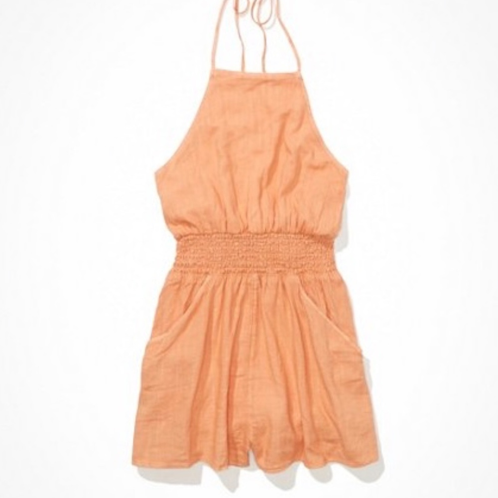 ☀️ American Eagle Peach Linen Halter Romper – Size Large ☀️